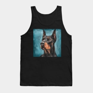 Painting of a Gorgeous Black and Gold Doberman on Dark Blue Background Tank Top